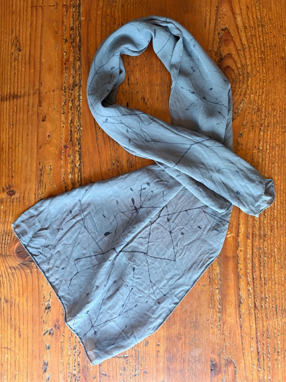 100% Silk Scarf in Gray with a Branch Like Print Sheer - Picture 11 of 13